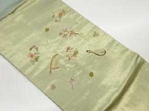 花鳥に楽器・蝶模様刺繍名古屋帯